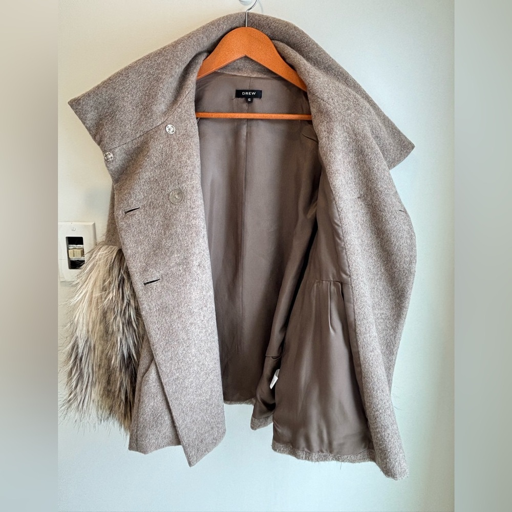 DREW for ANTHROPOLOGIE Wool blend jacket coat with faux fur sleeves size Small - Picture 7 of 12